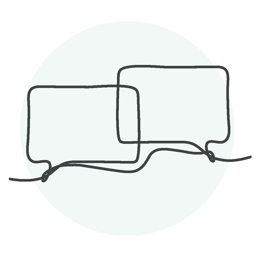 Line art icon of speech bubbles, symbolizing conversation.