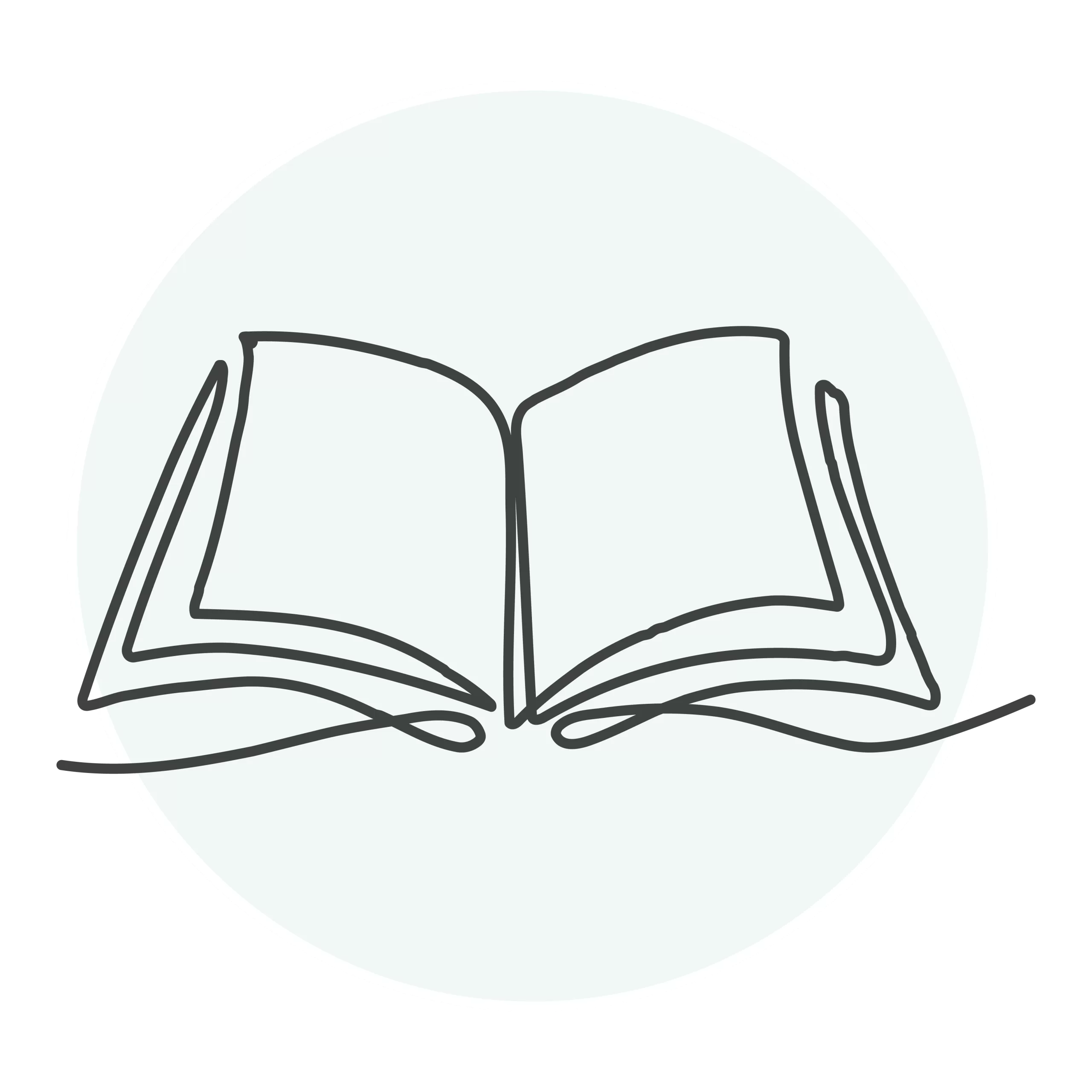 Line art icon of a book, symbolizing learning problems that can be helped by developmental and behavioral pediatrics.